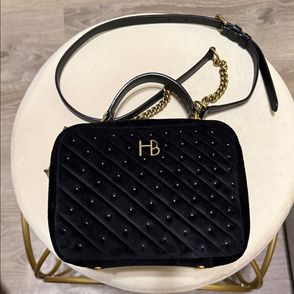 Henri Bendel Black Quilted Crossbody Bag with Gold Accents